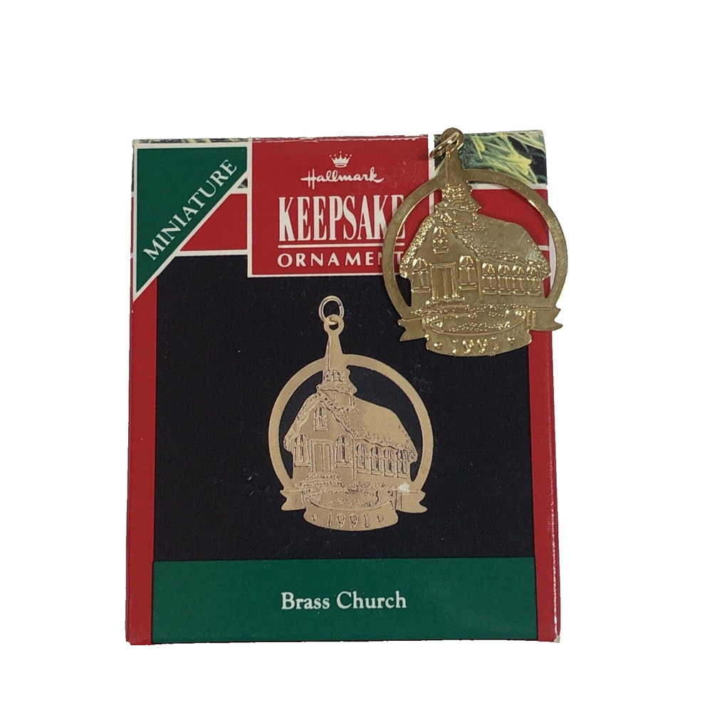 Hallmark Keepsake Miniature Ornament 1991 Brass Church 1.25" Vintage 1990s
